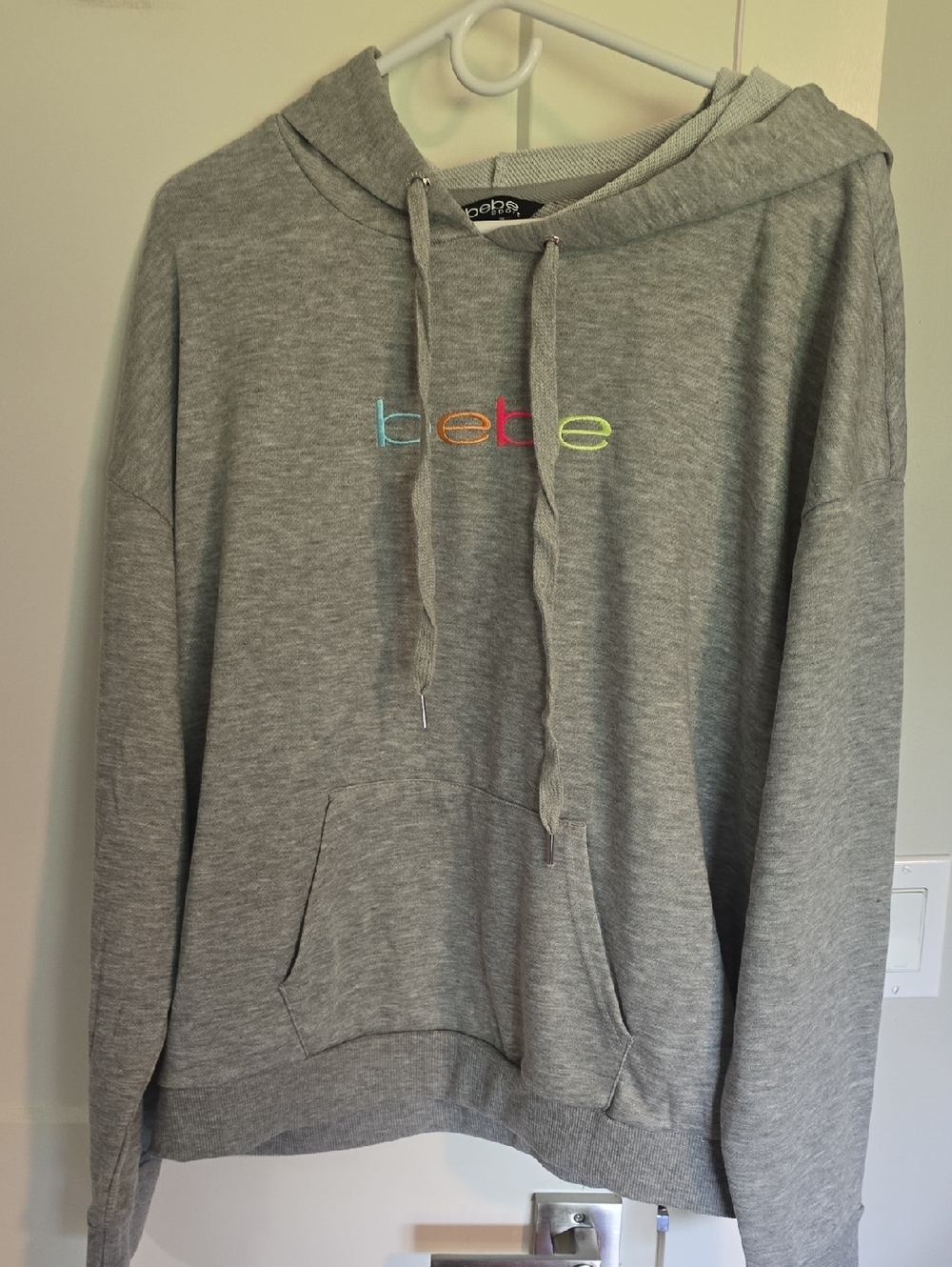 bebe Light Grey Hoodie with Multicolor Logo Embroidery